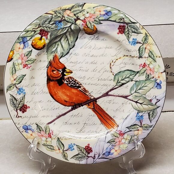 American Atelier at Home Morning Song Cardinal Bird 8¼" Salad Dessert Plate - Picture 1 of 5